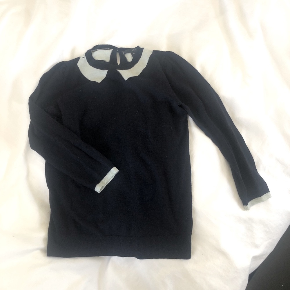 J.Crew Merino Wool Ruffle Sleeve Navy Sweater, XXS